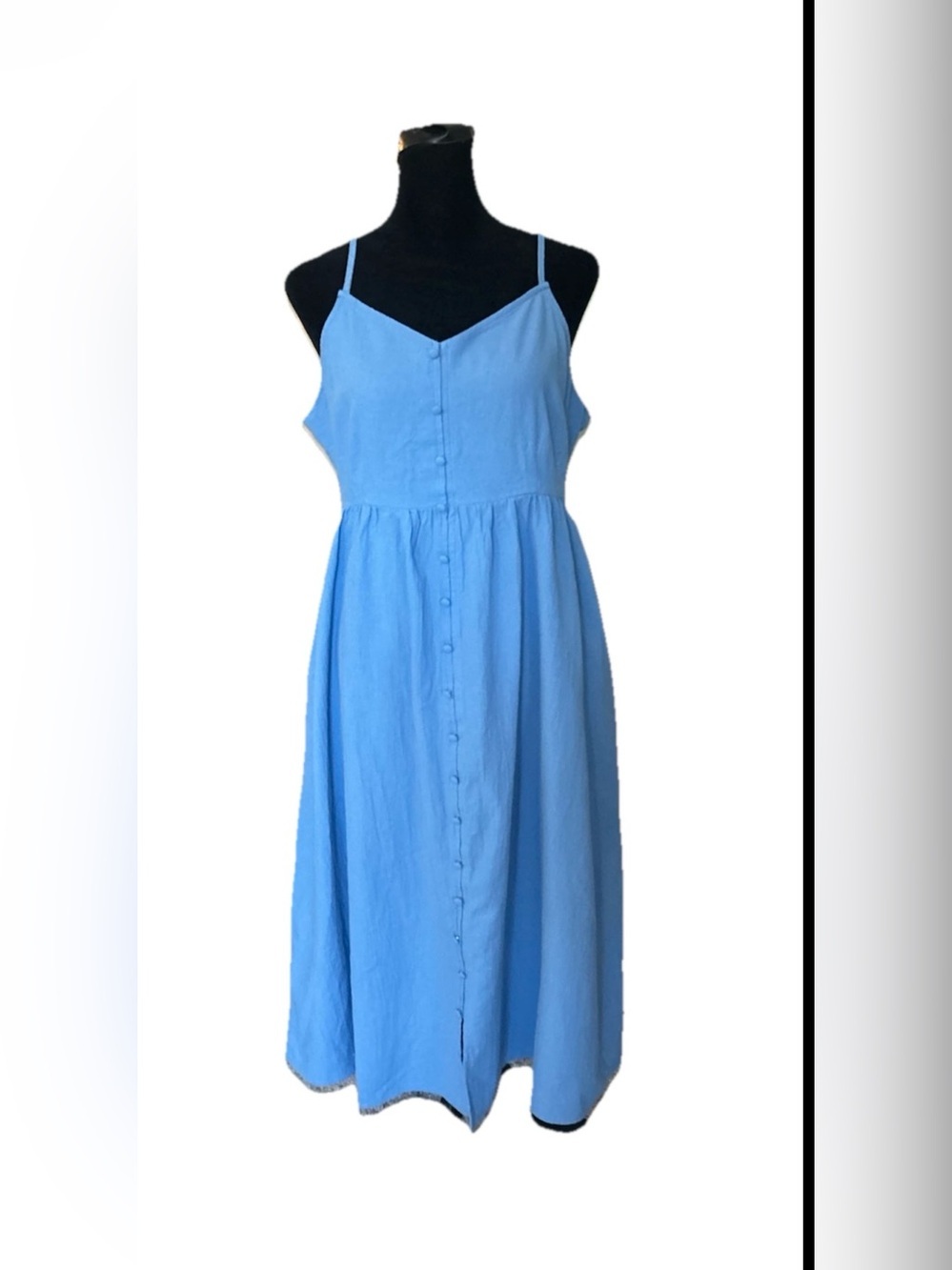 Universal Thread Women's Blue Chambray Cotton V-Neck Open Back Tie Midi Dress L